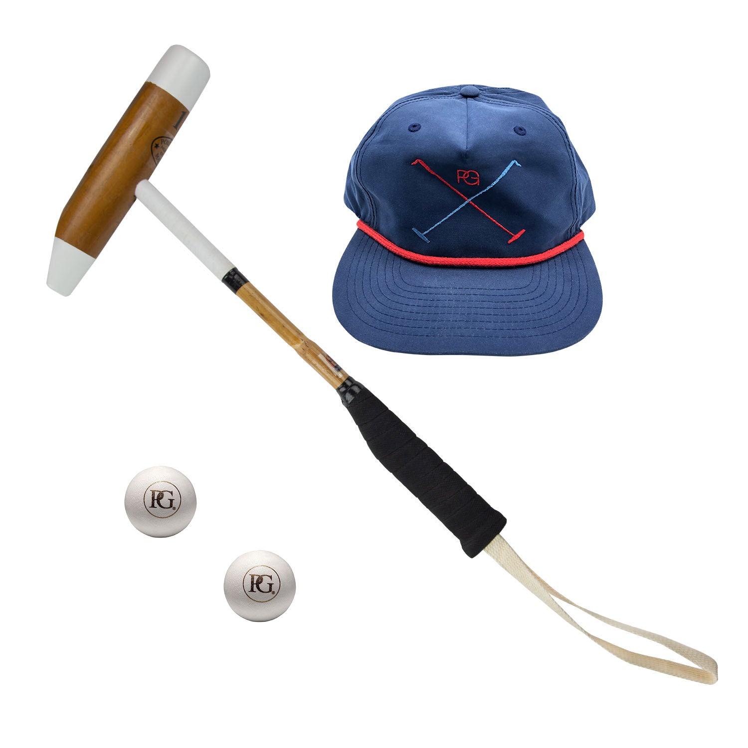 Polo Foot Mallet & 2 PG Match Polo Balls-Cap Bundle